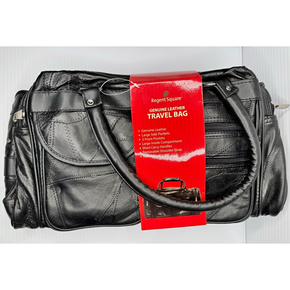 Regent Square Leather Travel Bag Black 18" Solid w/ Removable Shoulder Strap